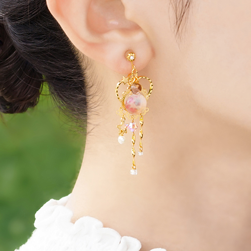 手染めビーズと薔薇ビジュー♡ アシメ　ピアス/イヤリング✩*॰¨ pi-380-044.jpg